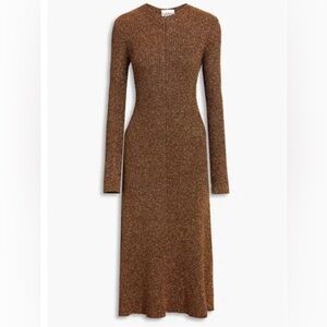 Ganni Metallic ribbed-knit midi dress